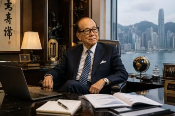 Li Ka Shing analizando estrategias de inversion y administracion del patrimonio en su oficina.