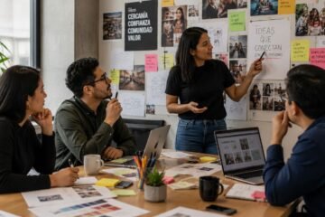 Equipo creativo mexicano desarrollando una campaña de comunicación para una marca.